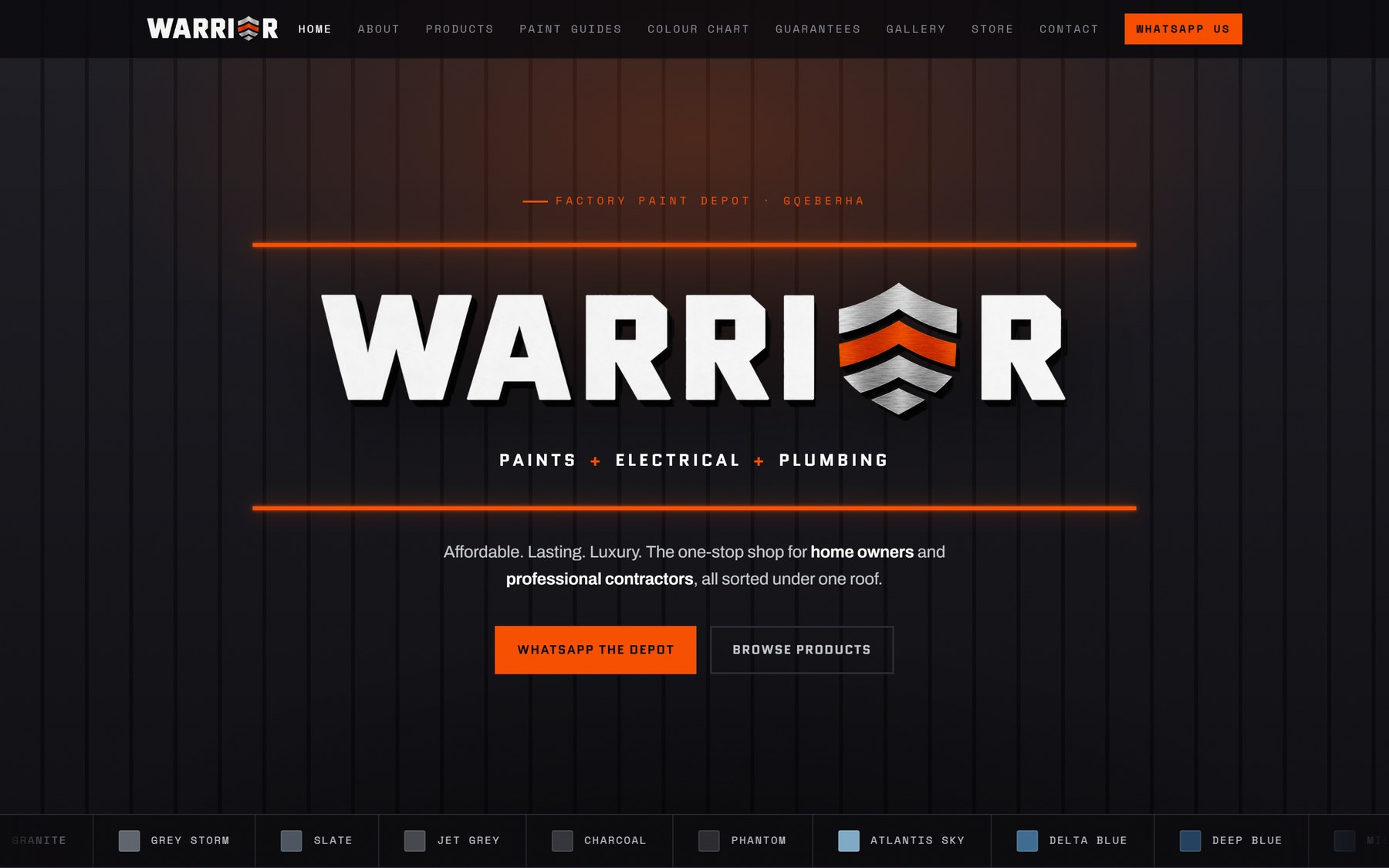 The Warrior Paints website homepage on desktop