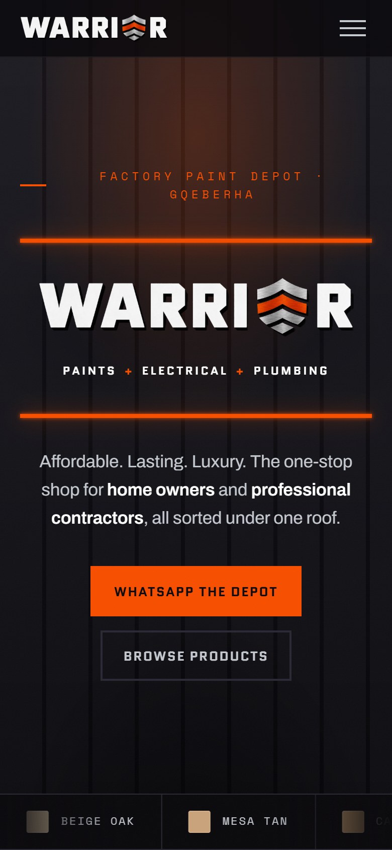 The Warrior Paints website on a phone